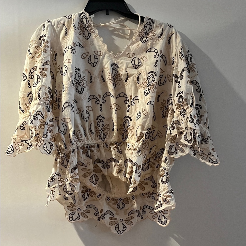 Anthropologie Cream and Black Patterned Blouse